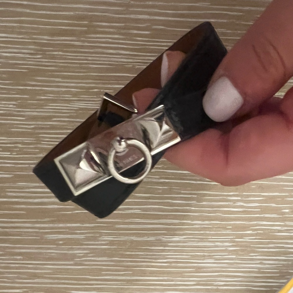 Hermes Kelly wrap bracelet in black with silver hardware